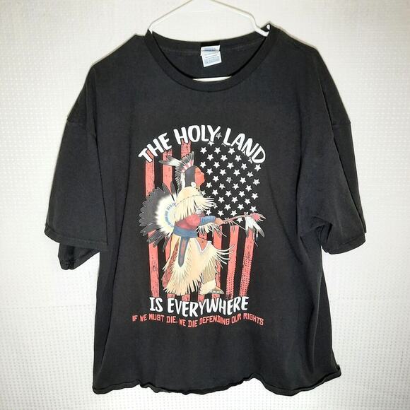 Delta Pro Weight 2XL T-Shirt Men Native American Holy Land Rights Black USA - Picture 1 of 6